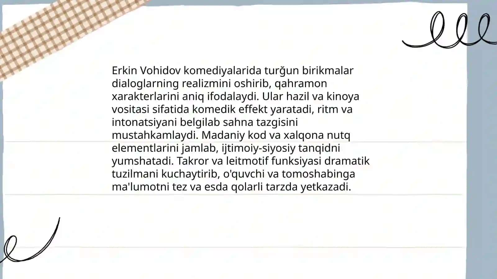 Erkin Vohidov komediyalari matnida turğun birikmalar 4
