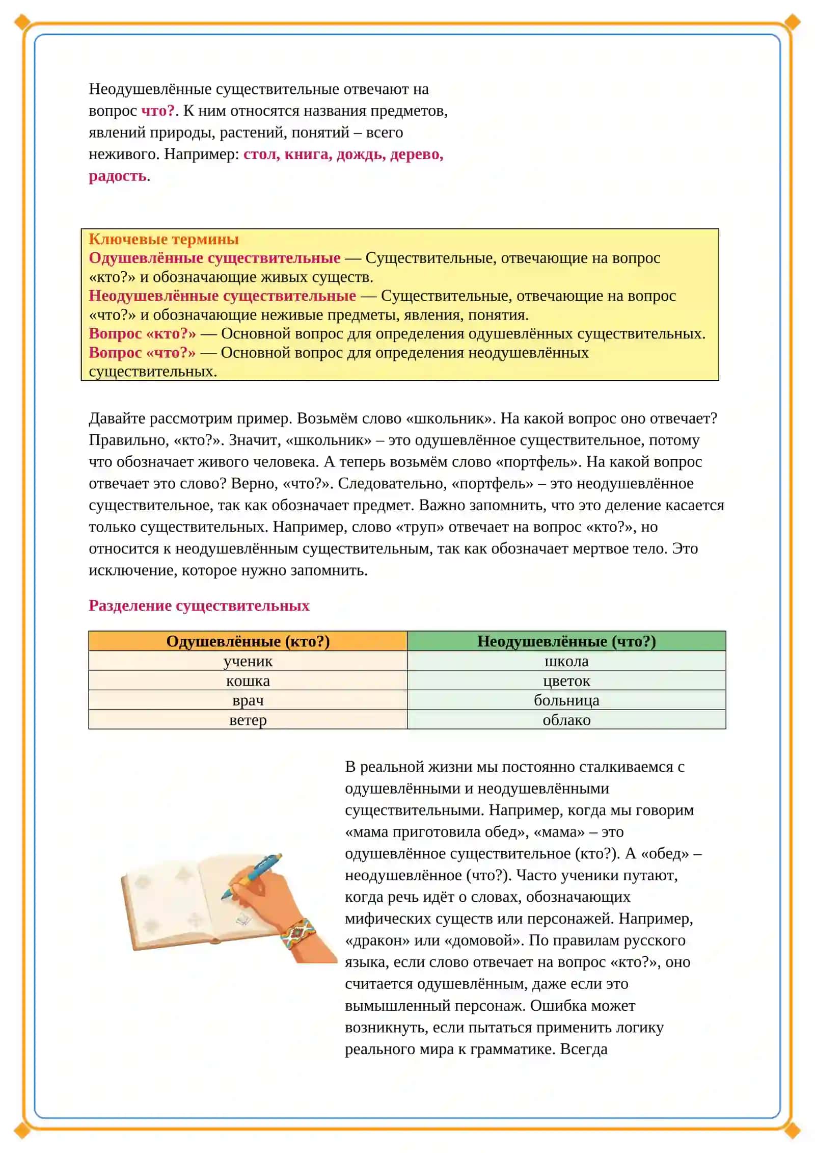 Lesson on Одушевлённые и неодушевлённые существительных 4