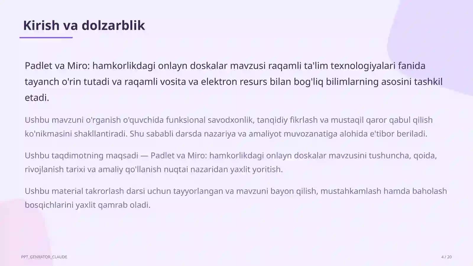 O'qituvchilar uchun: raqamli ta'lim texnologiyalari — takrorlash darsi uchun 4