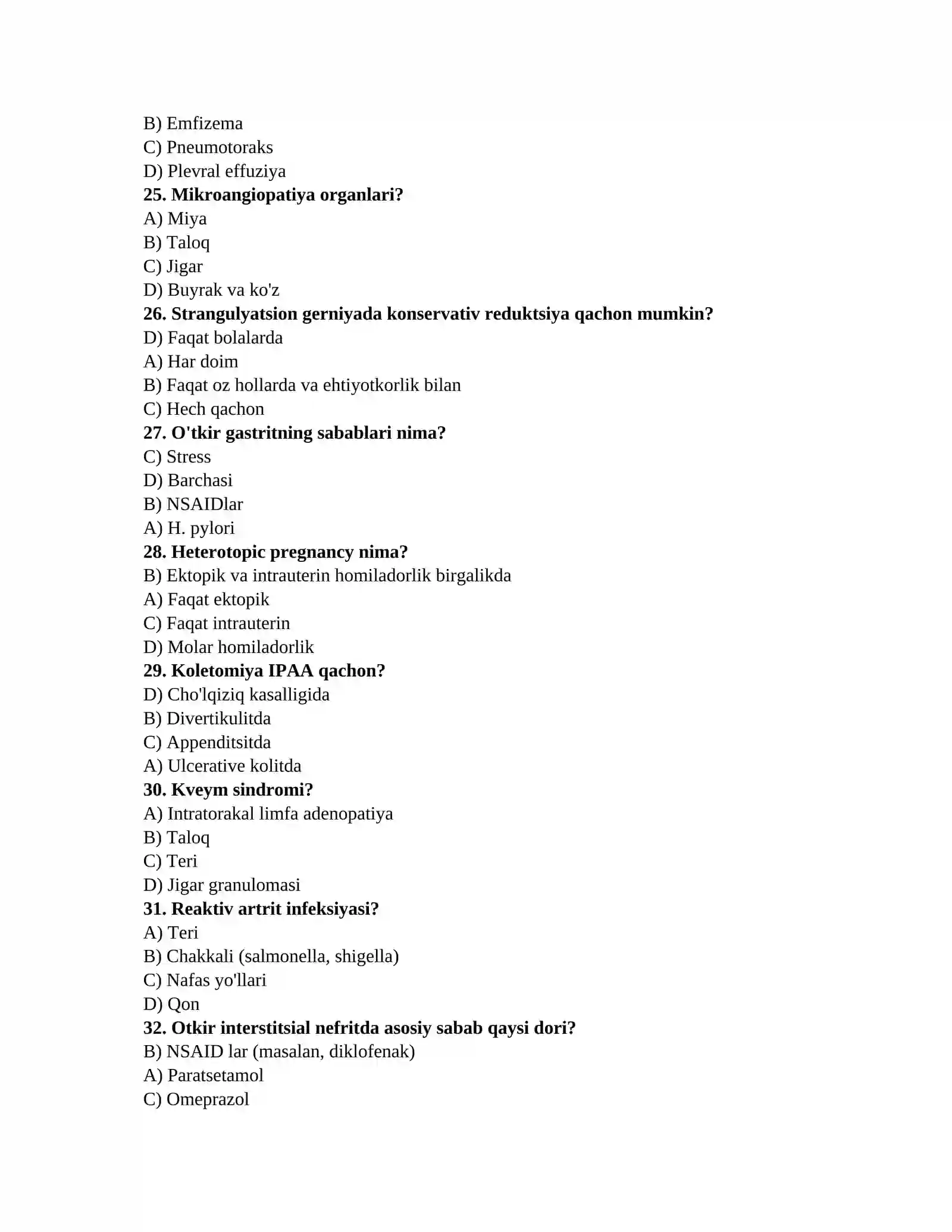 Tibbiyot testlari javobi 4
