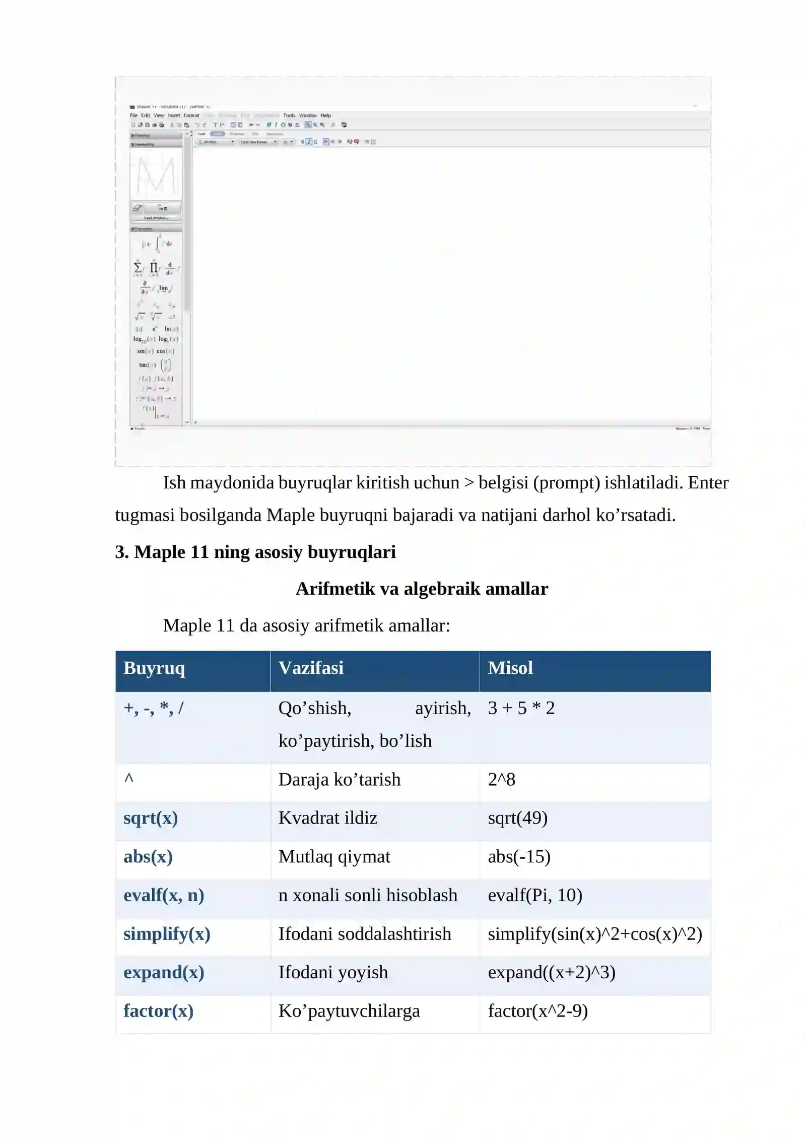 MAPLE INTERFEYSI BUYRUQLARI 4