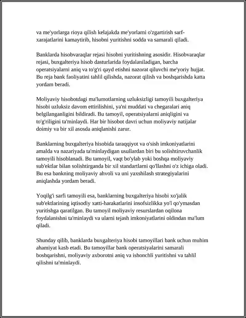 BANKLARDA BUXGALTERIYA HISOBI. HISOB VARAQALAR REJASI 4