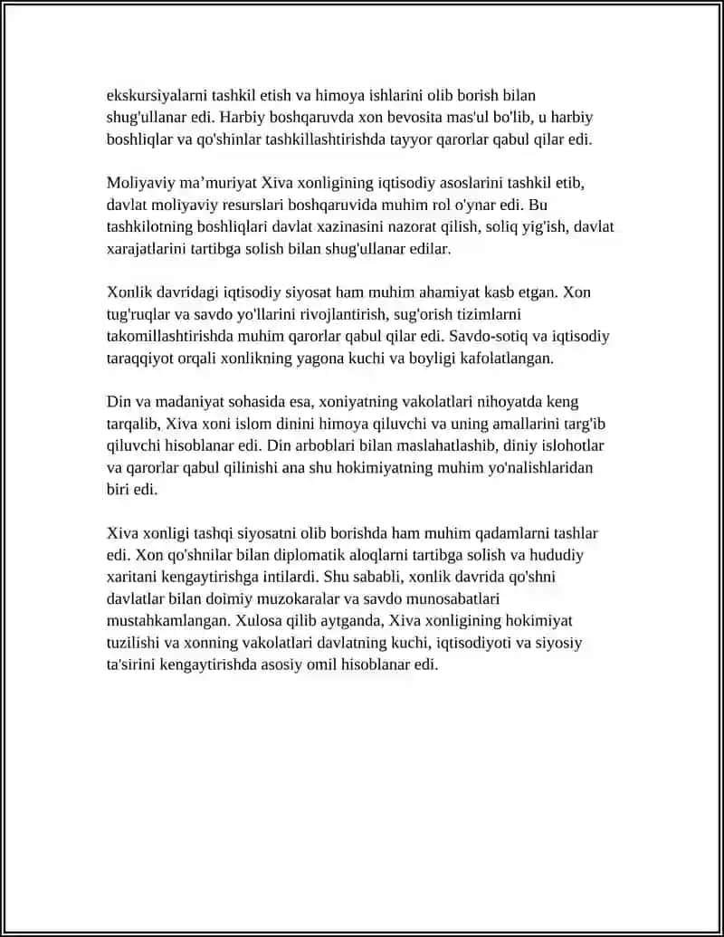 Xiva xonligida hokimiyatning tuzilishi va xonning vakolatlari 4