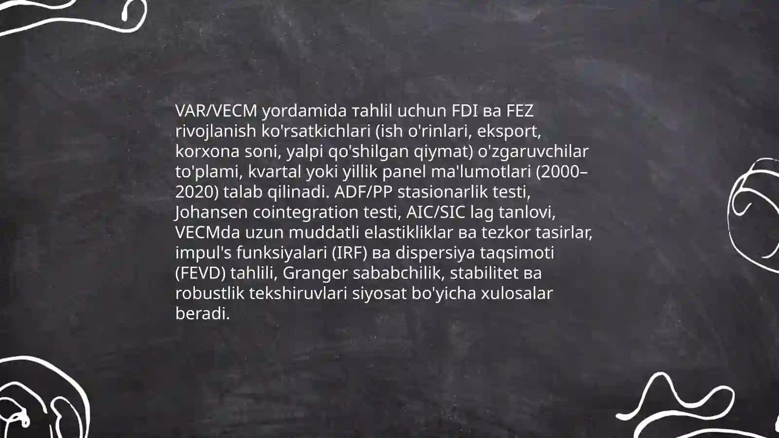 Erkin iqtisodiy zonalar rivojlanish ko'rsatkichlarini ekonometrik modellashtirish 4