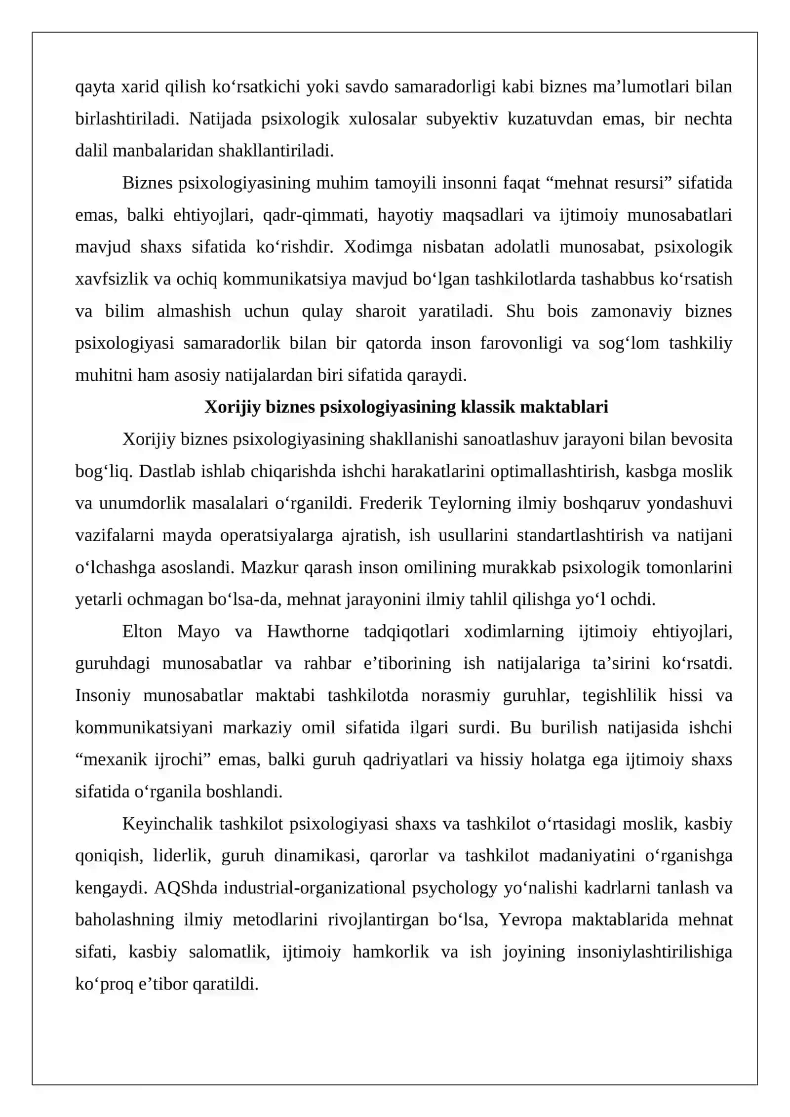 Biznes psixologiyasida mahalliy va xorijiy yo‘nalishlar 4
