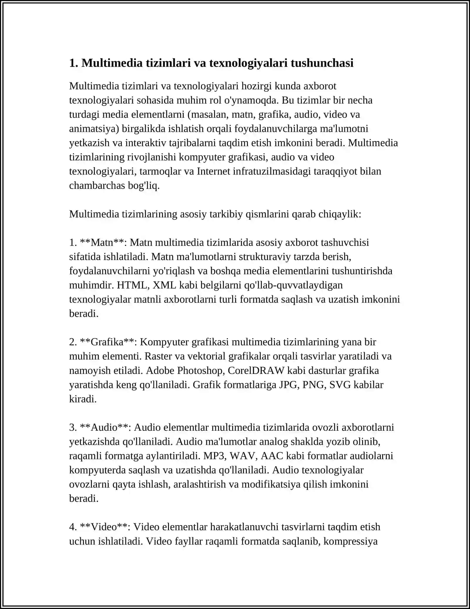 MULTIMEDIA TIZIMLARI VA TEXNOLOGIYALARI FANINING TAQDIMOTLAR TAYYORLASHDA QOʻLLANILADIGAN AMALIY DASTURIY PAKETLAR MAVZUSIDA ELEKTRON SAHIFA YARATISH 4