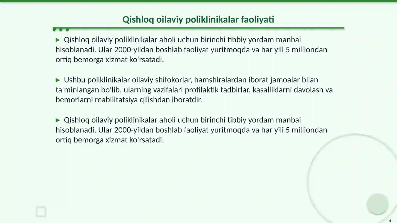 Qishloq aholisiga tibbiy yordam ko'rsatishni tashkil etish 4