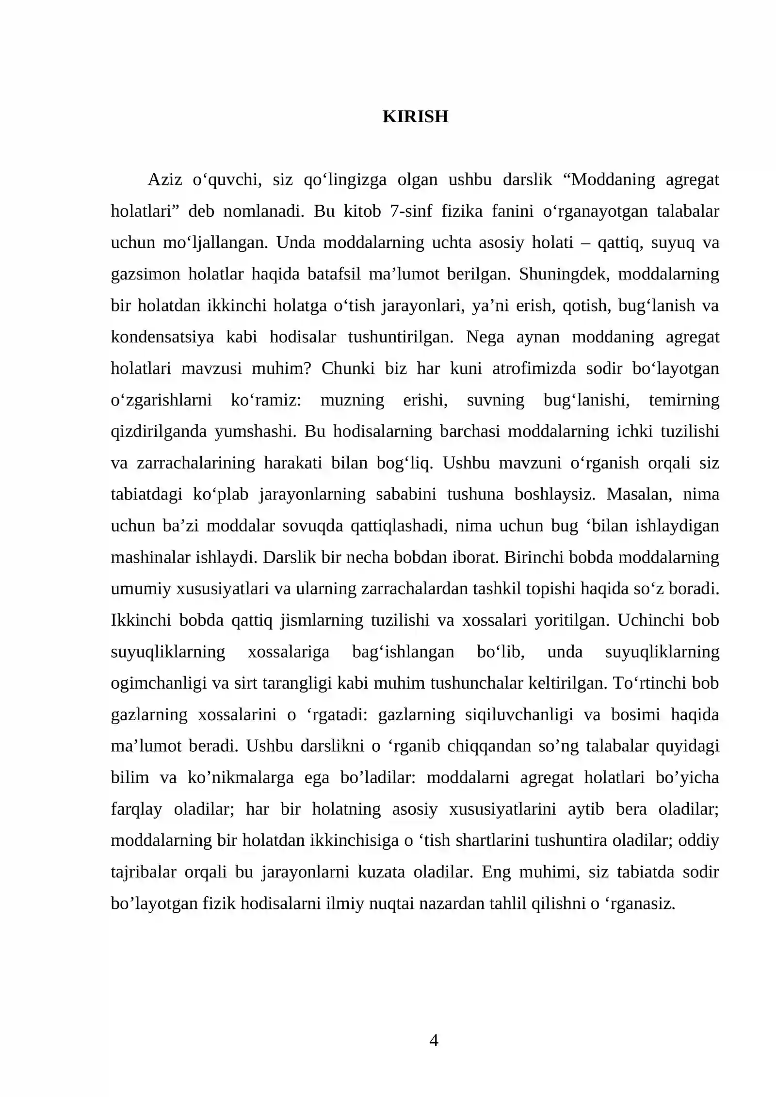 MODDANING AGREGAT HOLATLARI. 7 - SINF 4