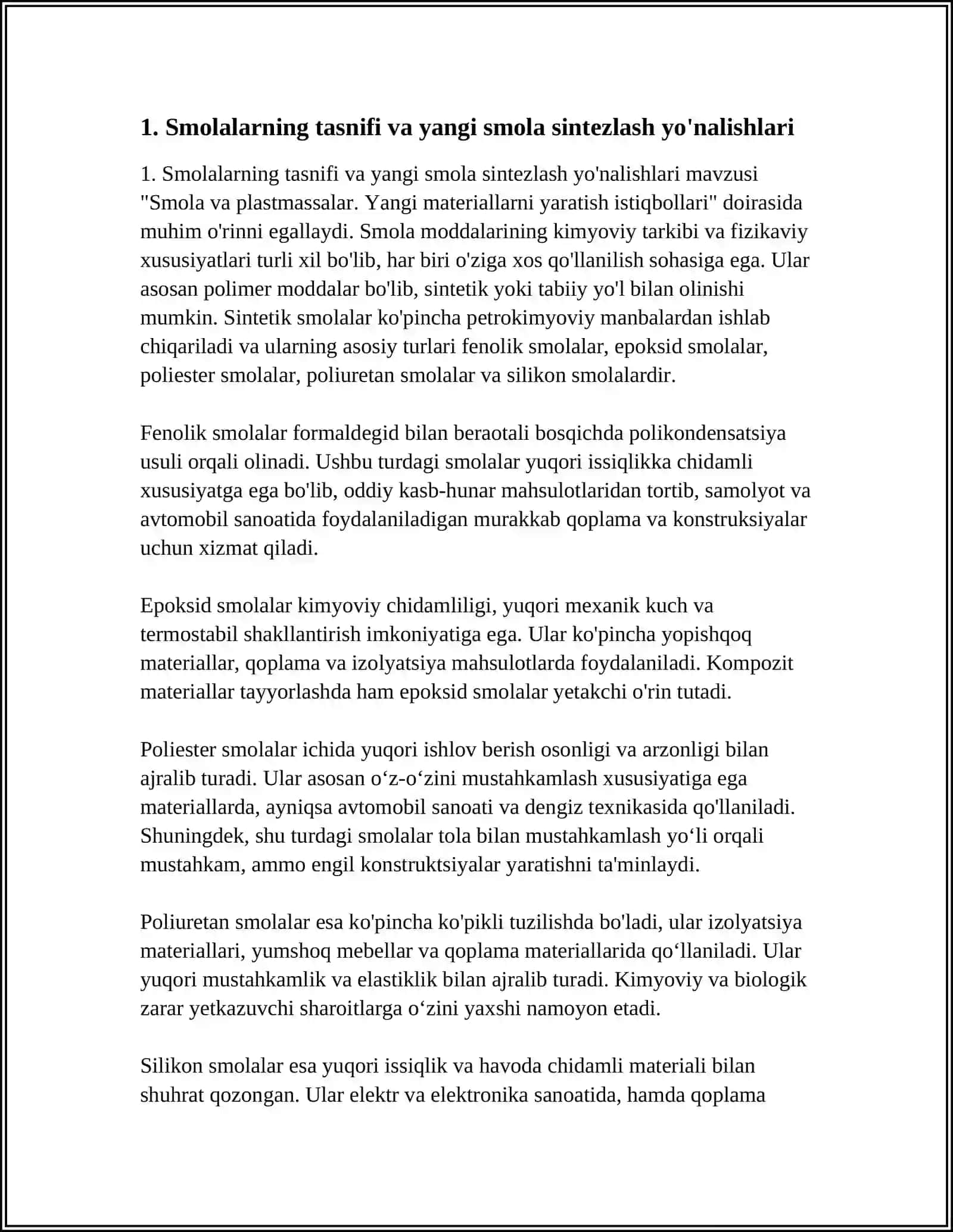 SMOLA VA PLASTMASSALAR. YANGI MATERIALLARNI YARATISH ISTIQBOLLARI 4