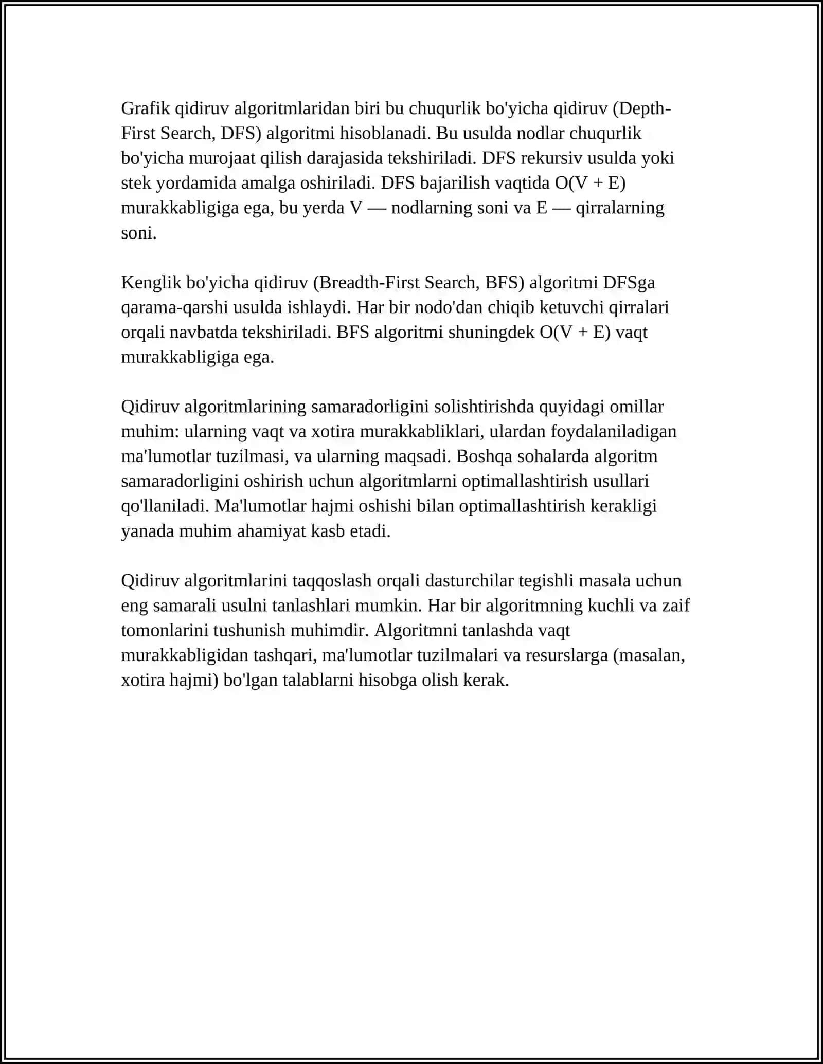 QIDIRISH USULLARI SAMARADORLIGI VA OPTIMALLASHTIRISH 4