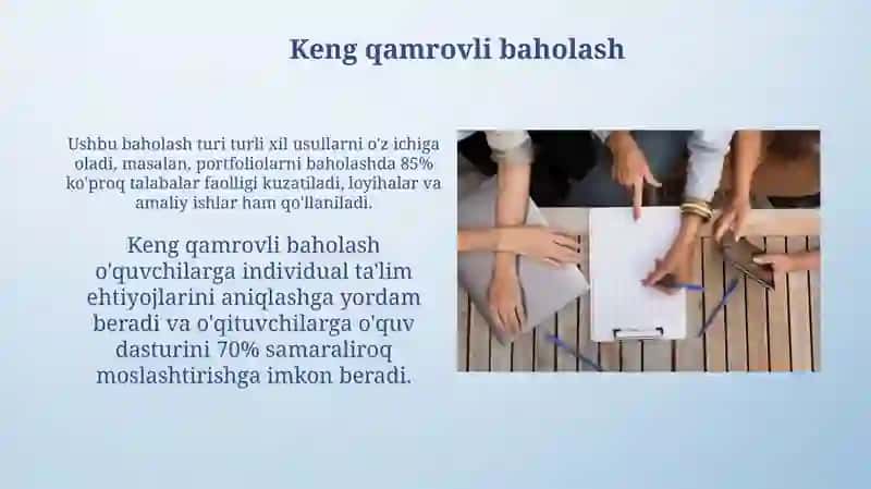 Me'yoriy normaga asoslangan baholashning afzalliklari 4
