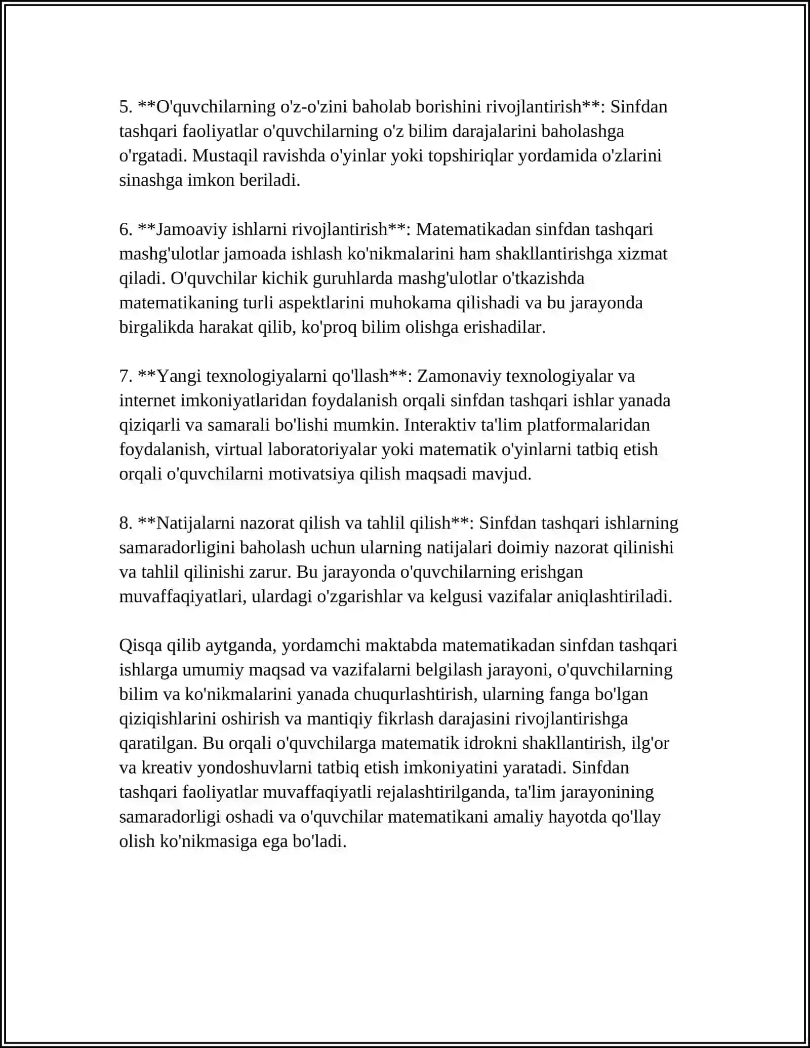 YORDAMCHI MAKTABDA MATEMATIKADAN SINFDAN TASHQARI ISHLARNI REJALASHTIRISH 4
