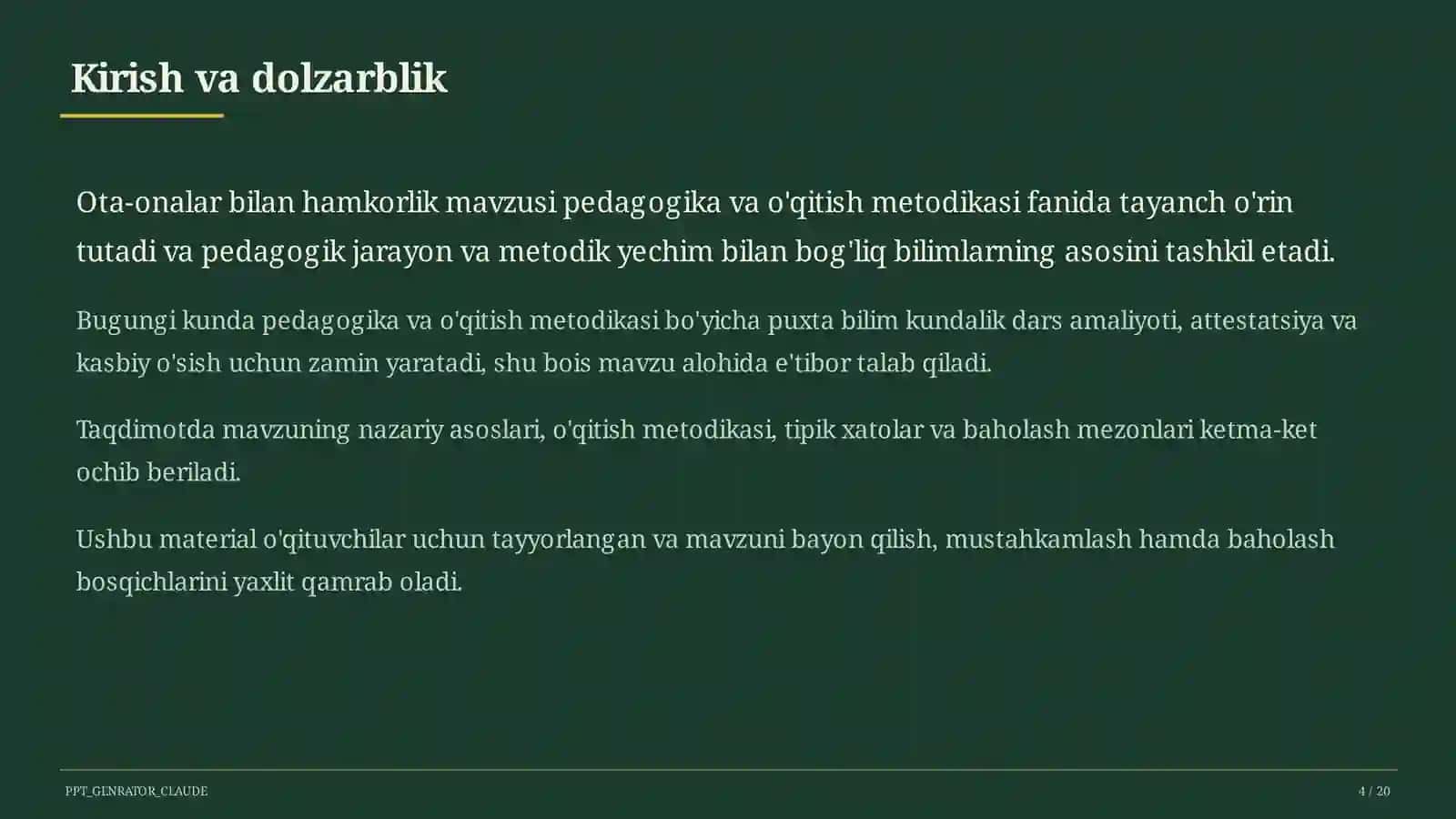 O'qituvchilar uchun: pedagogika va o'qitish metodikasi 4