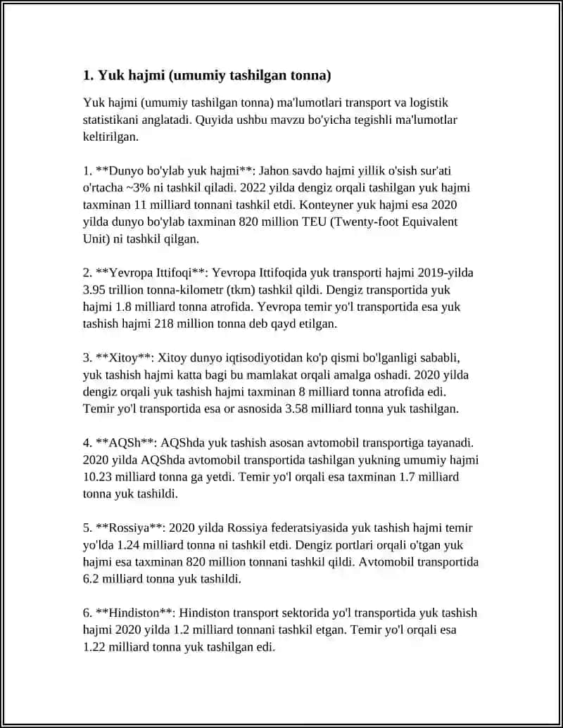 TRANSPORT HARAKATINI TAVSIFLOVCHI ASOSIY KO‘RSATKICHLAR 4