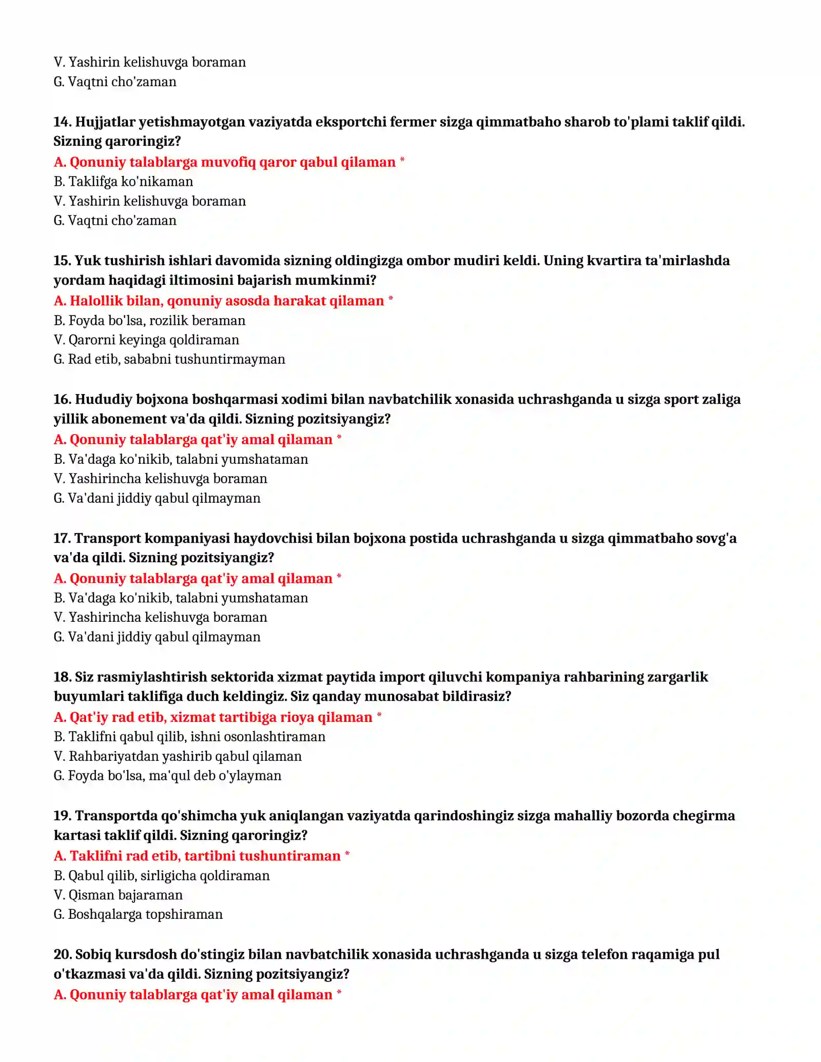 Bojxona akademiyasiga tayyorlanish testlari 4