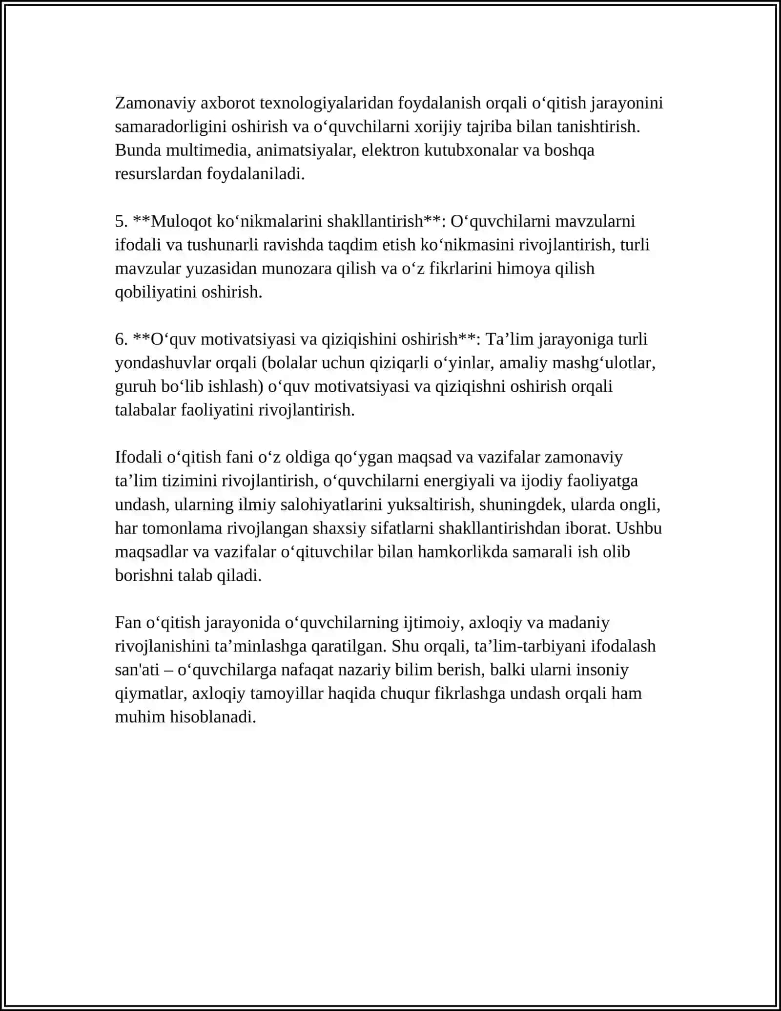 IFODALI O‘QITISH FANINING MAQSAD VA VAZIFALARI 4