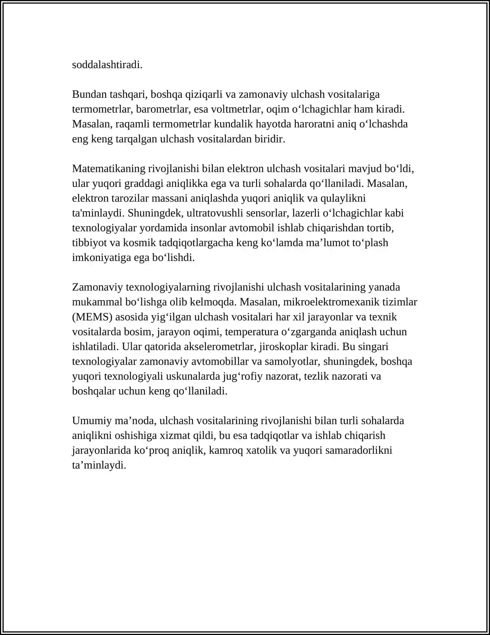 MUSTAQIL ISH Mavzu: ULCHASH VOSITALARINI TURLARI VA SINFLANISHI 4