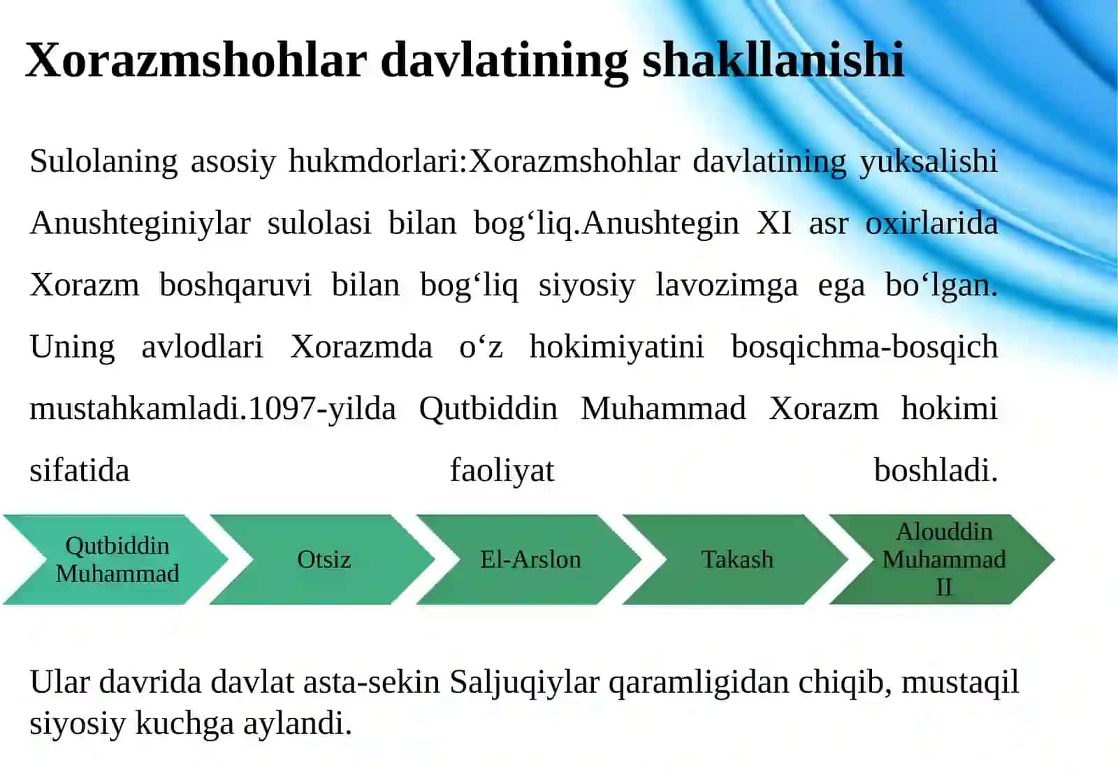 Xorazmshohlar davlati markazlashgan boshqaruv tizimining shakllanishi va rivojlanishi.pptx 4