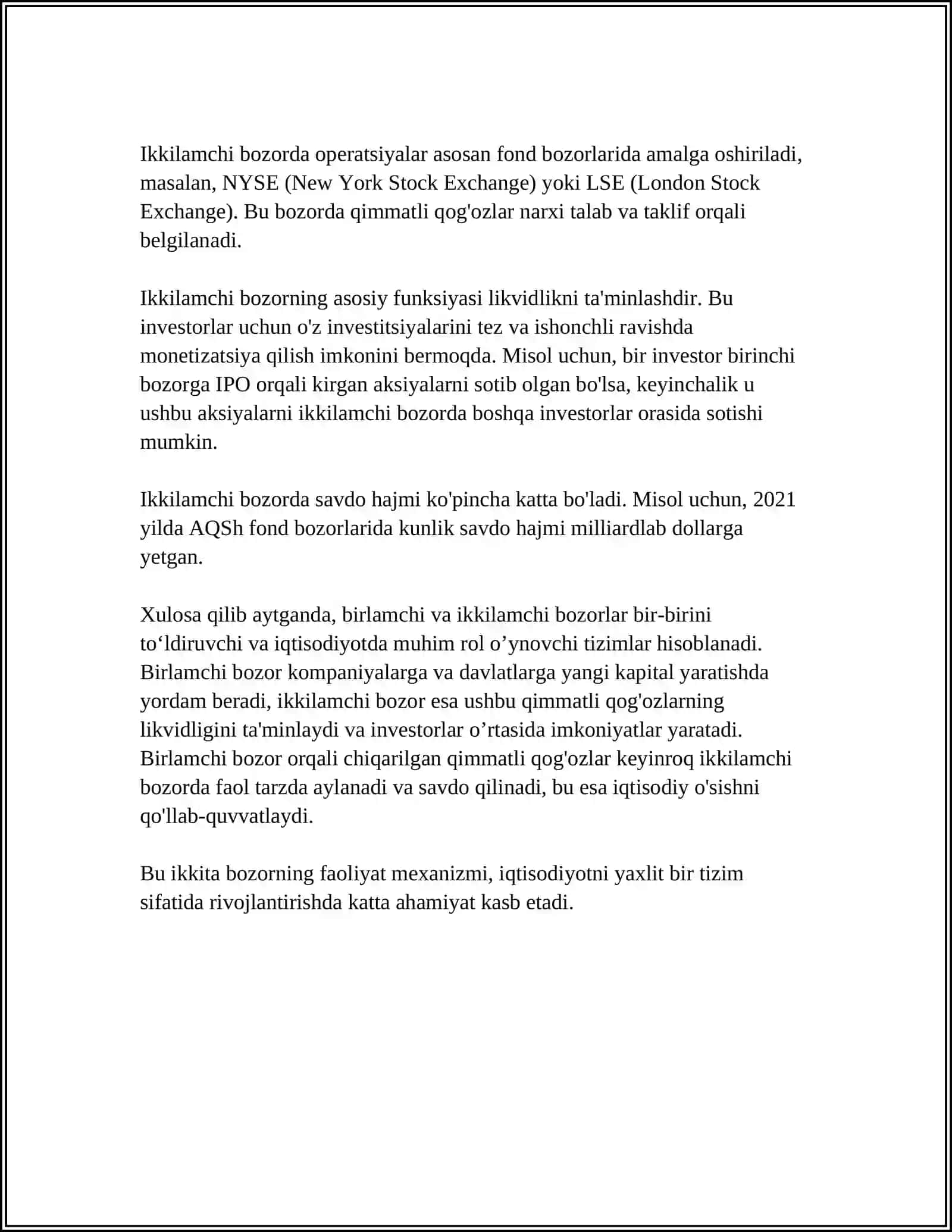 Birlamchi va Ikkilamchi Bozor Xaqida Mustaqil Ish Prezentatsiya 4