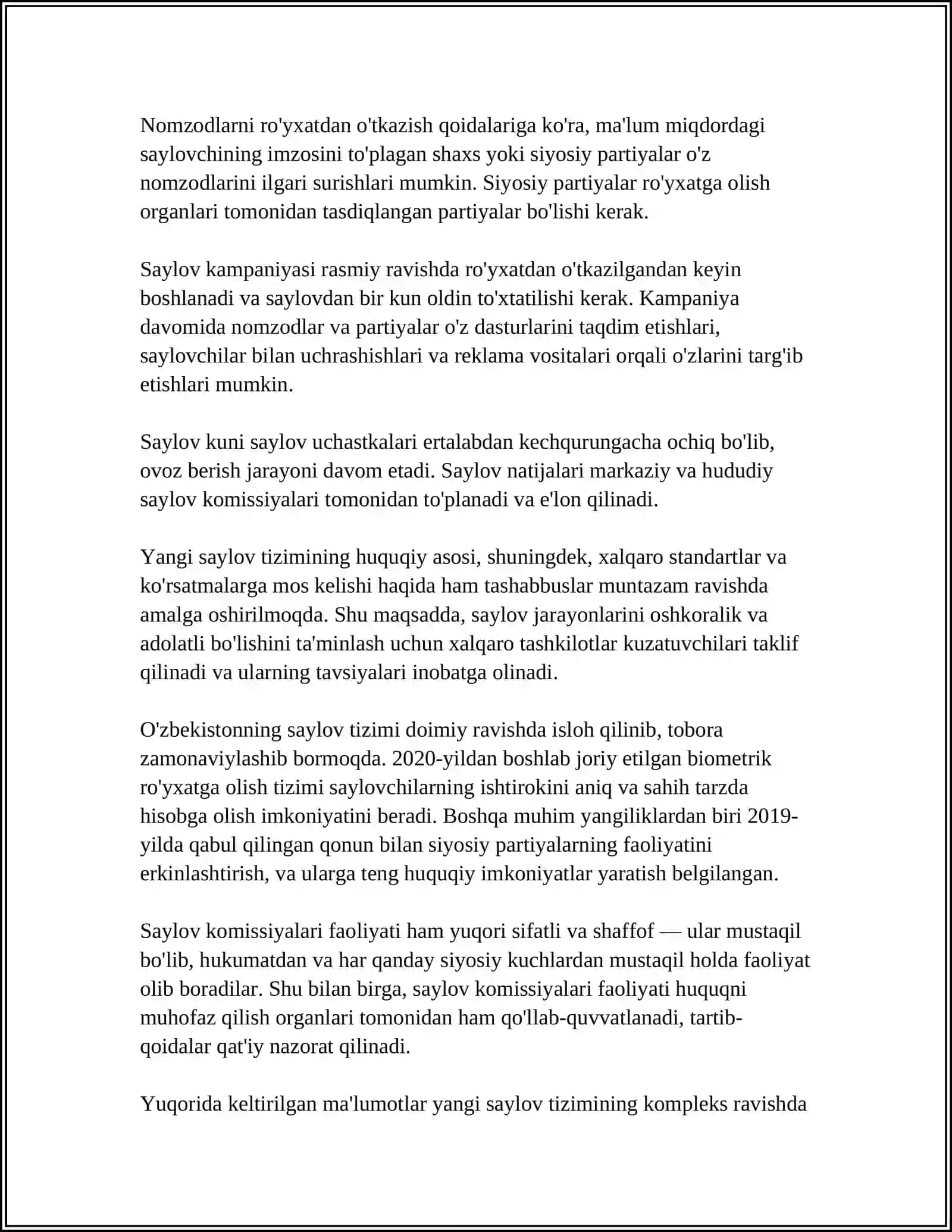 YANGI SAYLOV TIZIMINING O’ZIGA HOS XUSUSIYATLARI 4