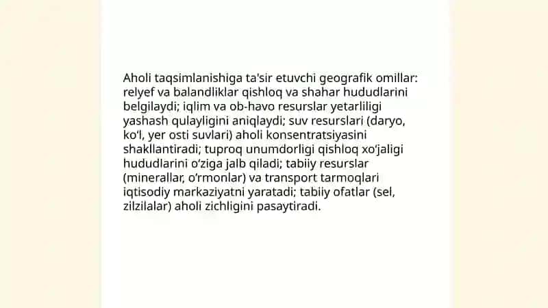 Aholi joylashuvi va urbanizalashtirish 4