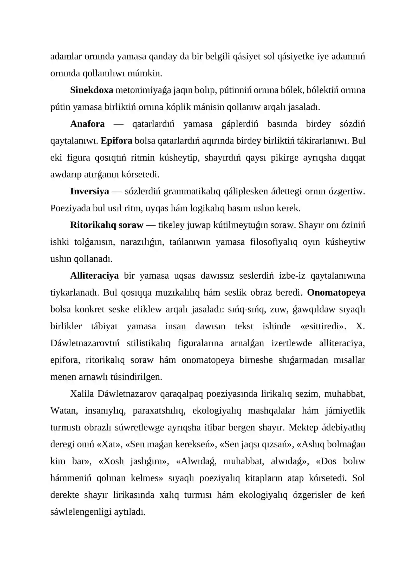 X. Dáwletnazarov lirikasında kórkemlew qurallarınıń qollanılıwı 4