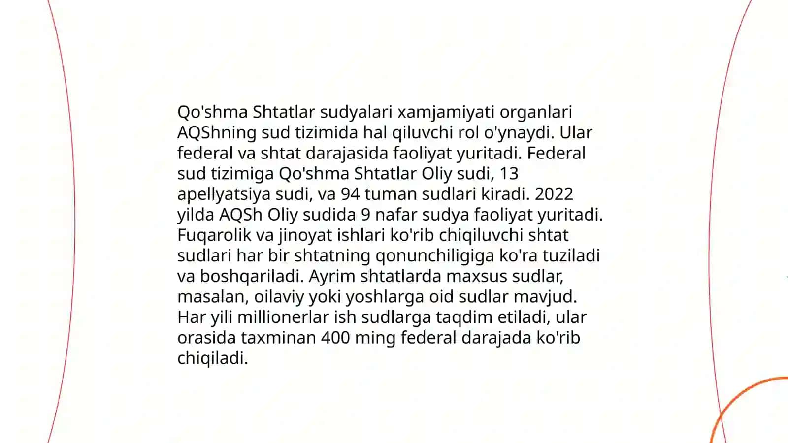 Oʻzbekiston Respublikasi sudyalar xamjamiyati organlari 5 ta davlat misolida keltirib ber 4
