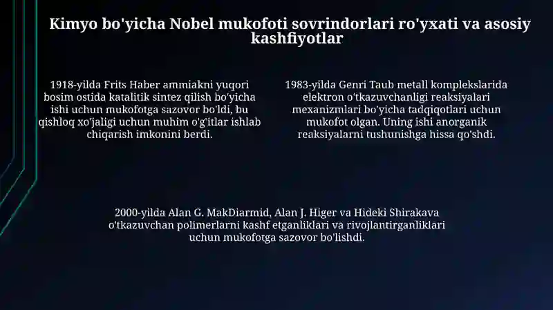 Nobel mukofoti Kimyo sohasida 4