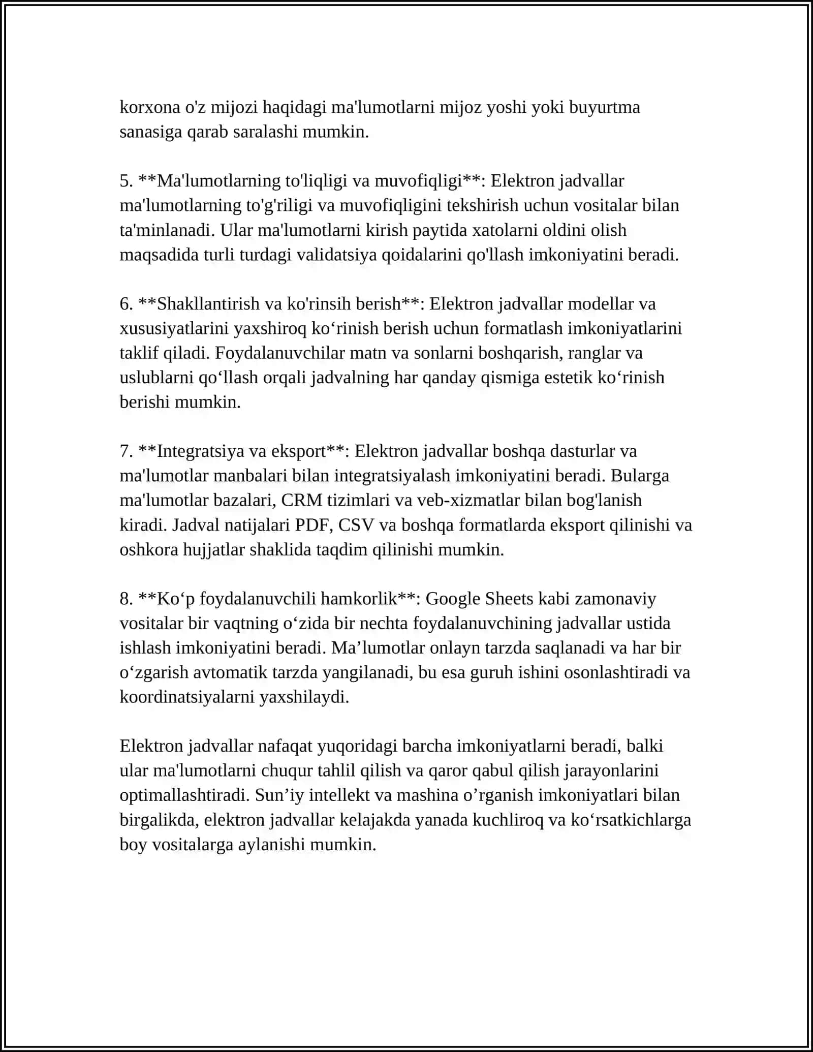 ELEKTRON JADVALDA FUNKSIYALAR BILAN ISHLASH IMKONIYATLARI 4