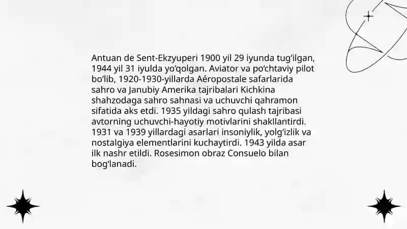 Antuan de Sent-Ekzyuperining Kichkina shahzoda asari tahlili 4