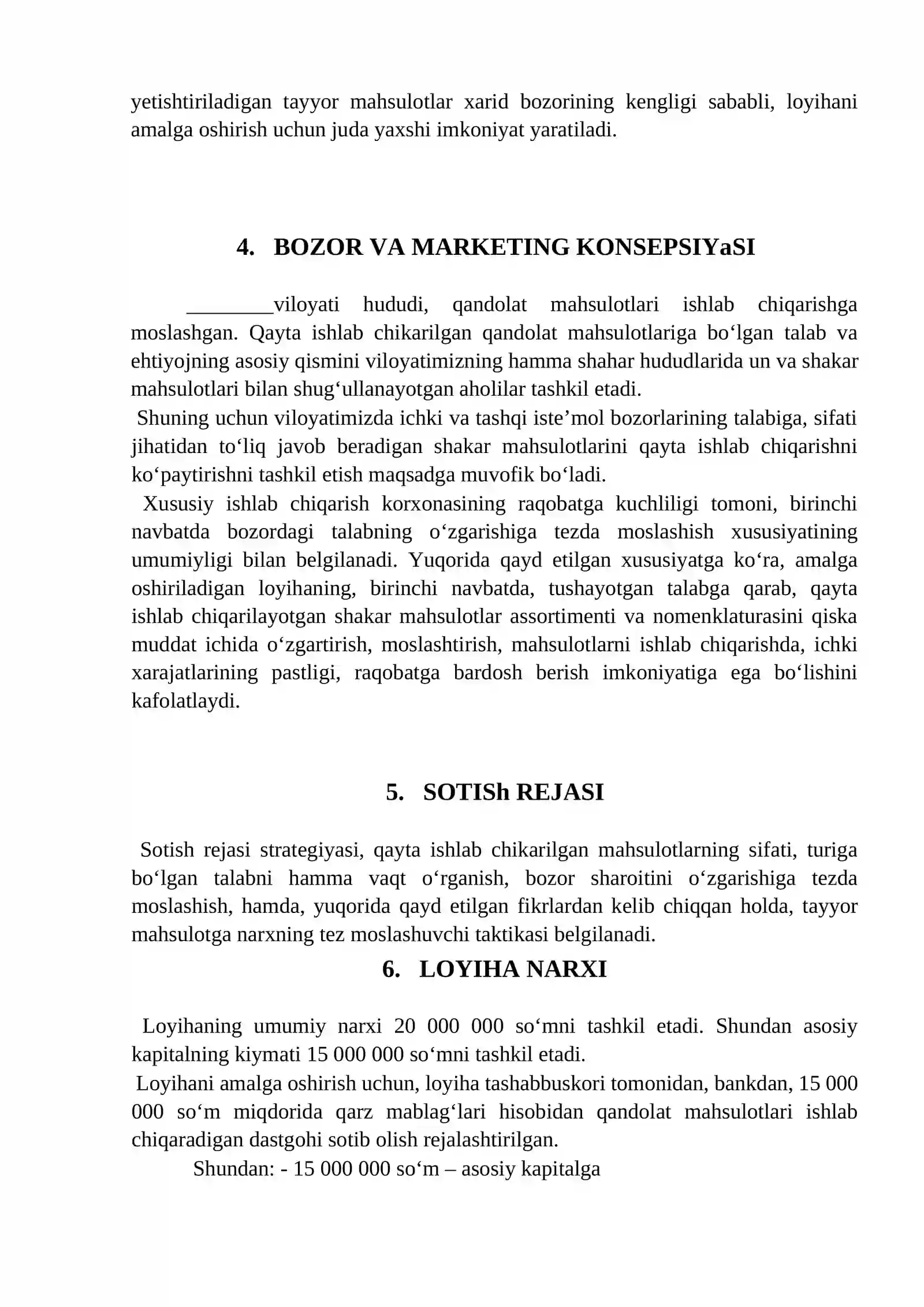 Qandolat mahsulotlarini ishlab chiqarish BIZNES REJASI 2026 4
