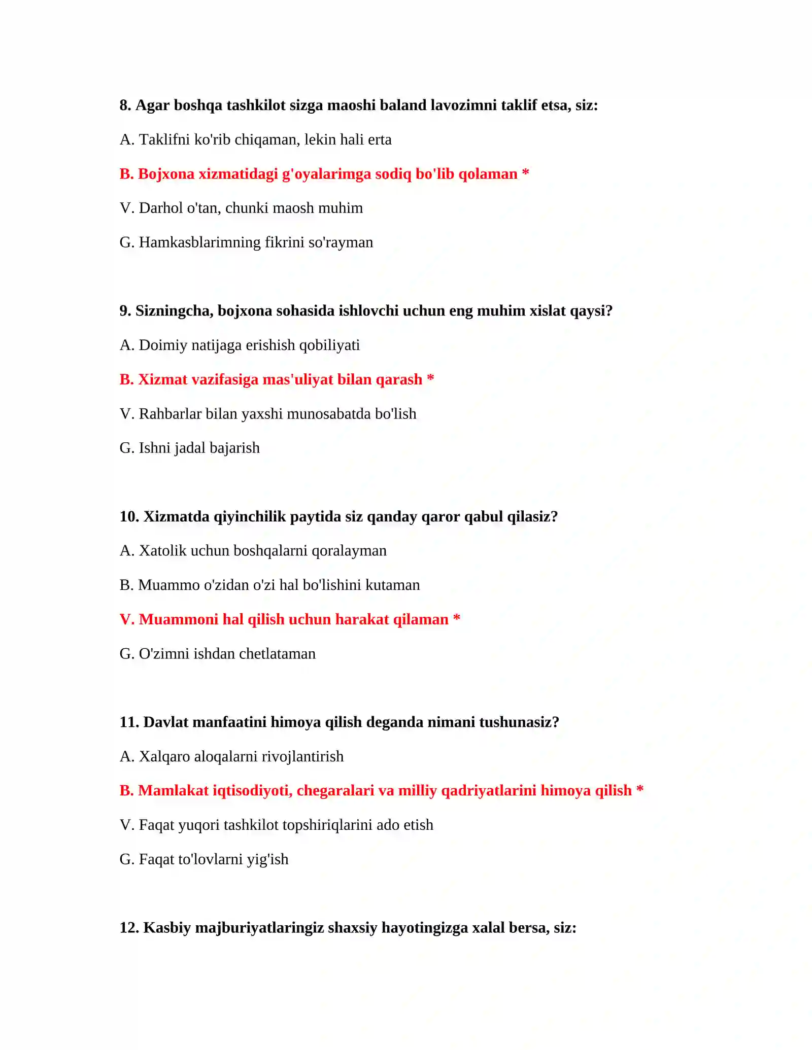 Bojxona imtihoniga tayyor test savollari 4