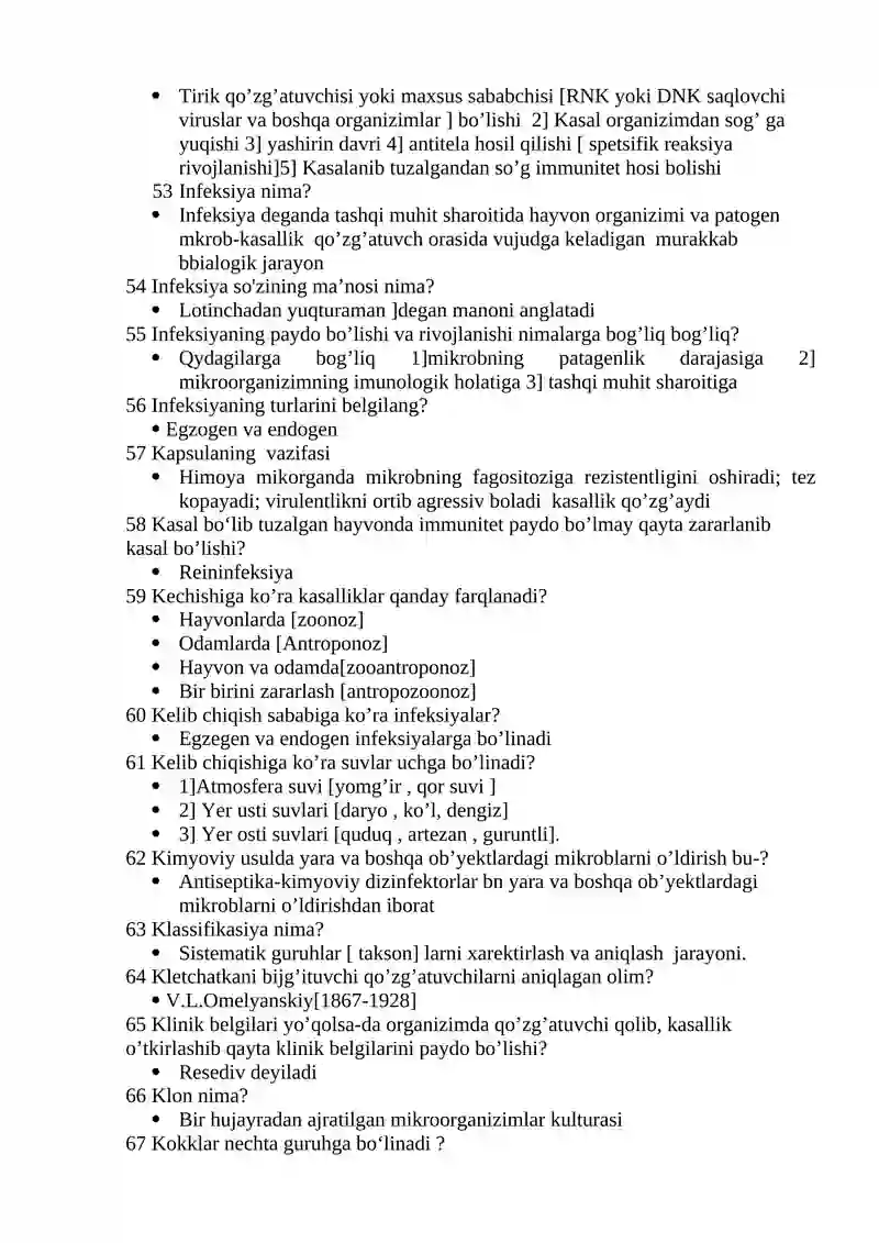 MIKROBIOLOGIYA FANIDAN TEST SAVOLLARI 4