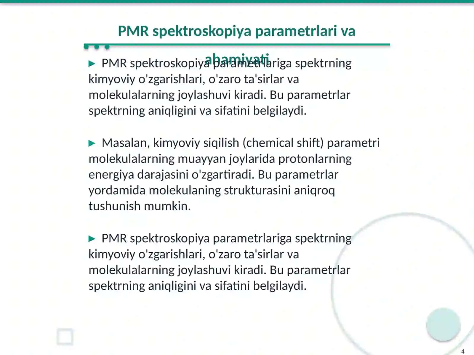PMR spektroskopiya parametrlari 4