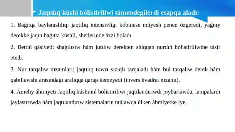 Jaqtılıq kúshi bólistiriliwiniń boylama iymeklikleri 4