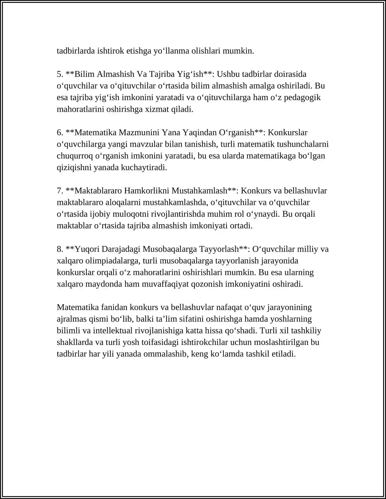 MATEMATIKA FANIDAN KONKURS VA BELLASHUVLAR TAYYORLASH VA OʻTKAZISH METODIKASI 4