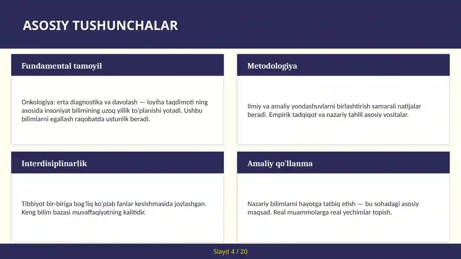 Onkologiya: Erta Diagnostika va Davolash — Loyiha Taqdimoti 4