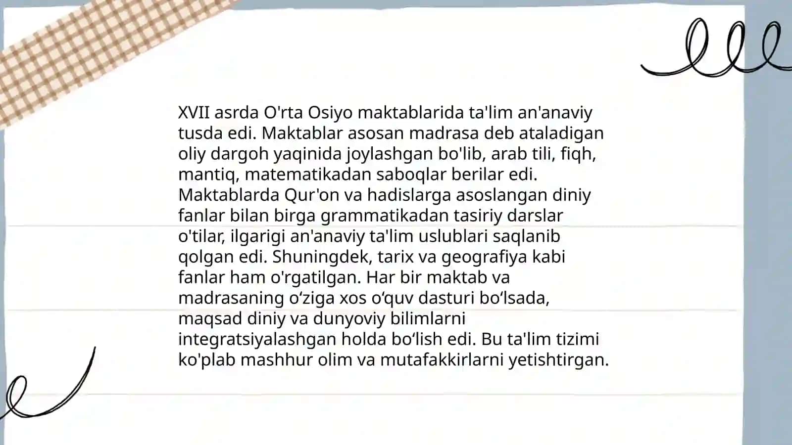XVII asrdan XIX asrning yarmigacha, tarbiya, maktab va pedagogik fikrlar rivoji 4