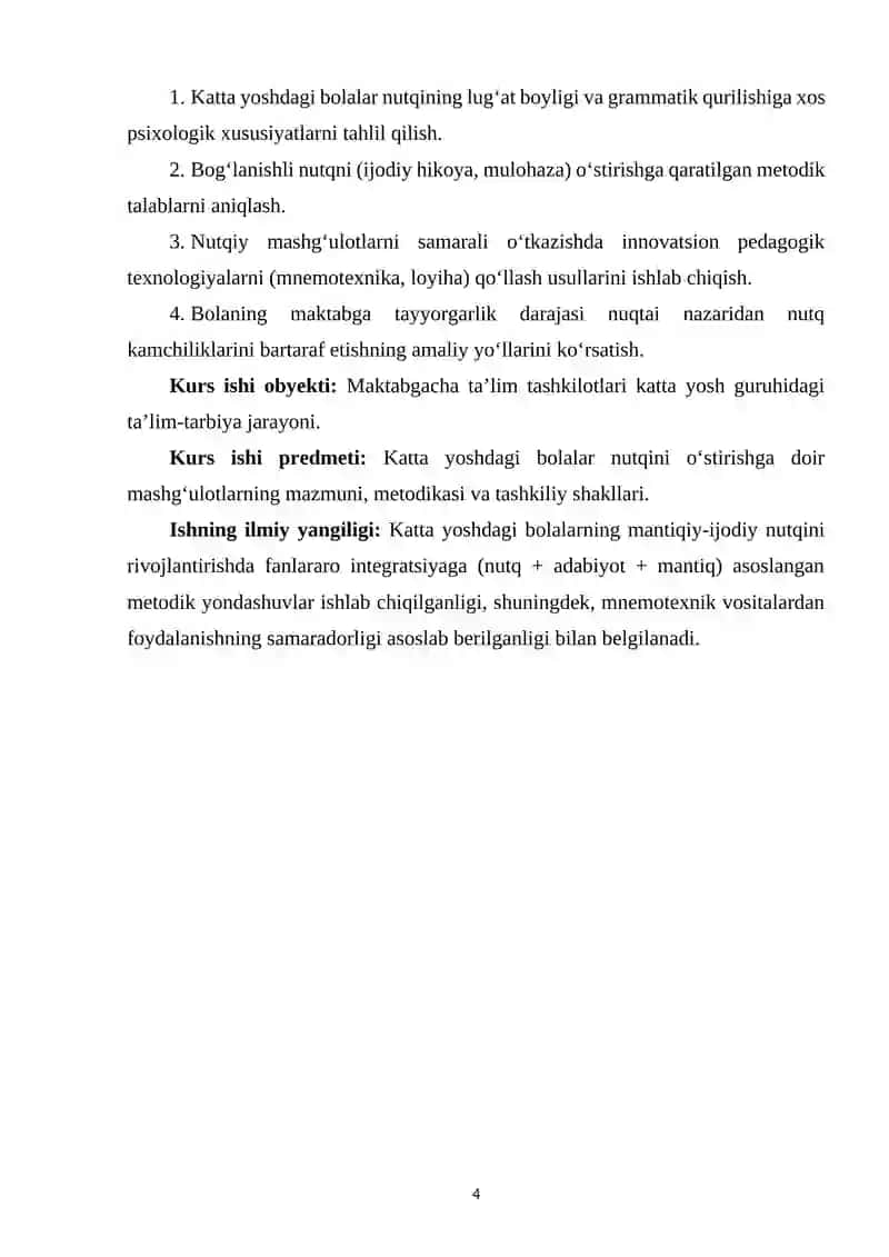 MAKTABGACHA KATTA YOSHDAGI BOLALAR NUTQINI O‘STIRISHNING METODIK MASALALARI 4