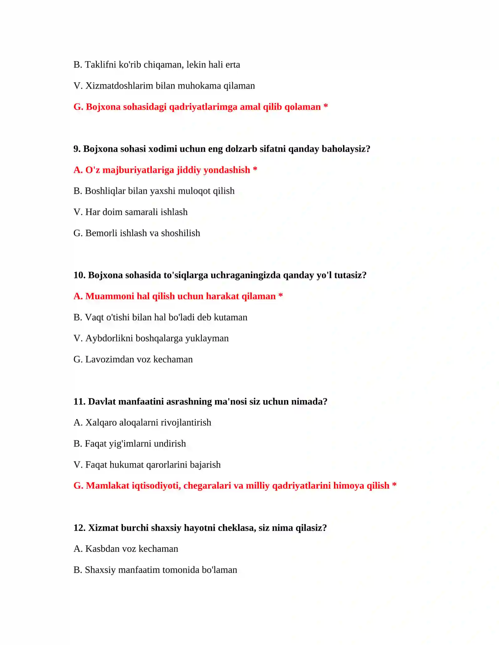 Bojxona test savollari Word 4