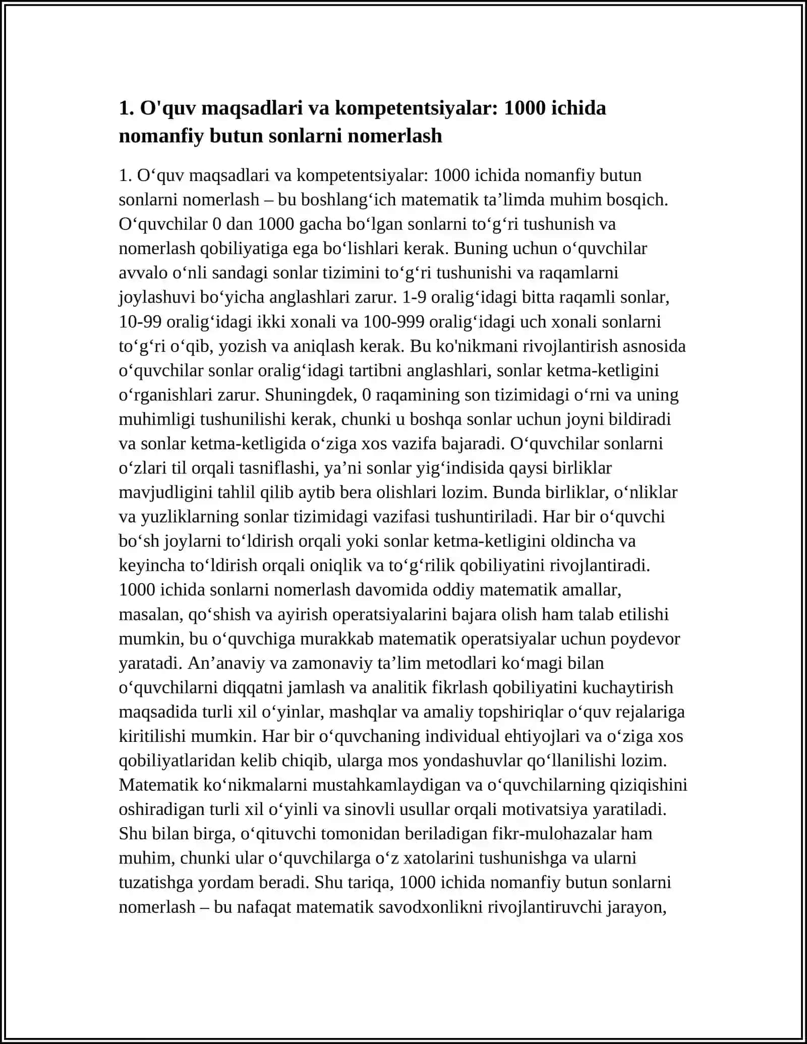 1000 ICHIDA VA KO'P XONALI NOMANFIY BUTUN SONLARNI NOMERLASHGA O'RGATISH METODIKASI 4