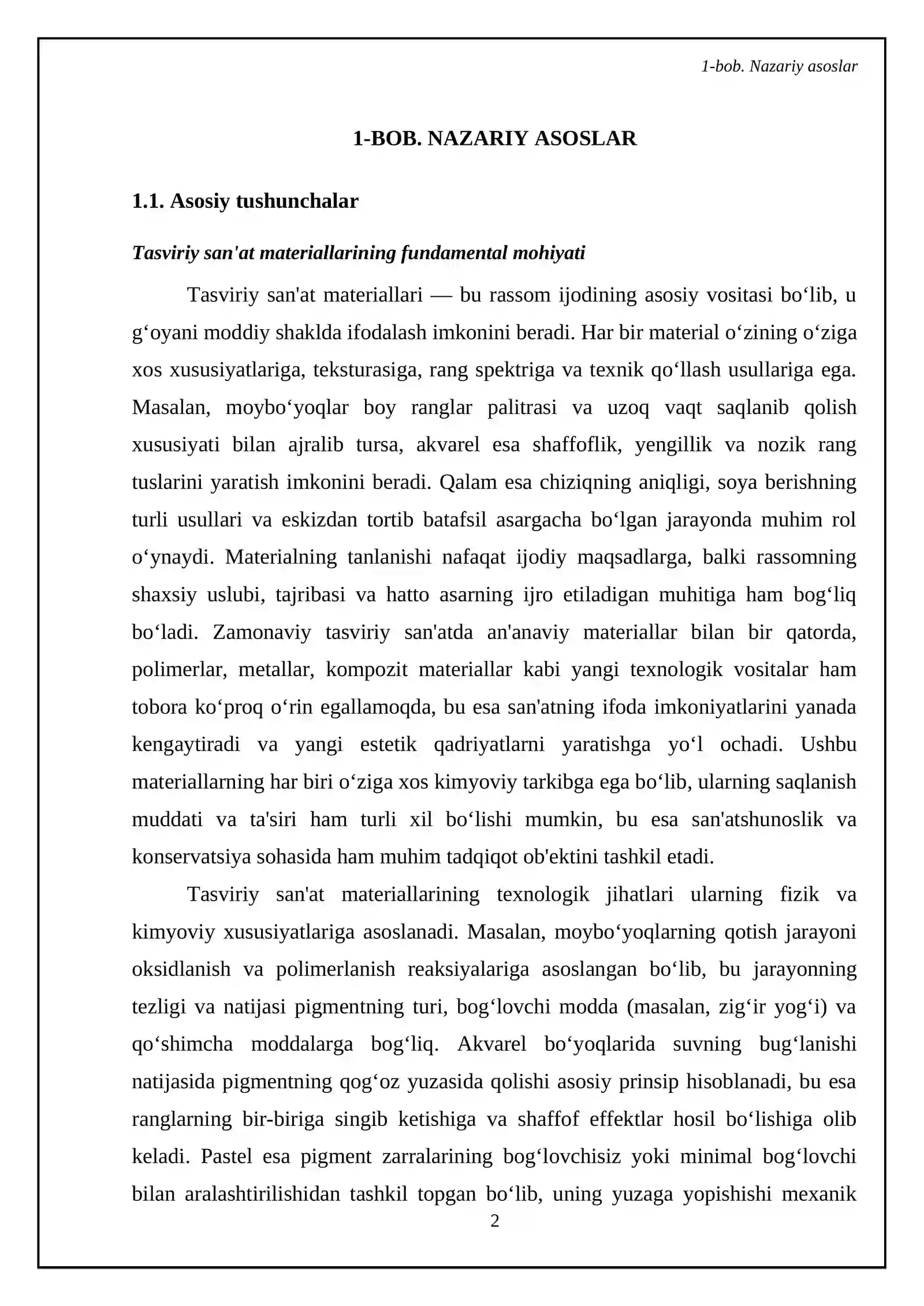 Tasviriy san'at texnologiyalari. ( Materiallar, jihozlar va ularni rasm chizishda qoʻllash) 4