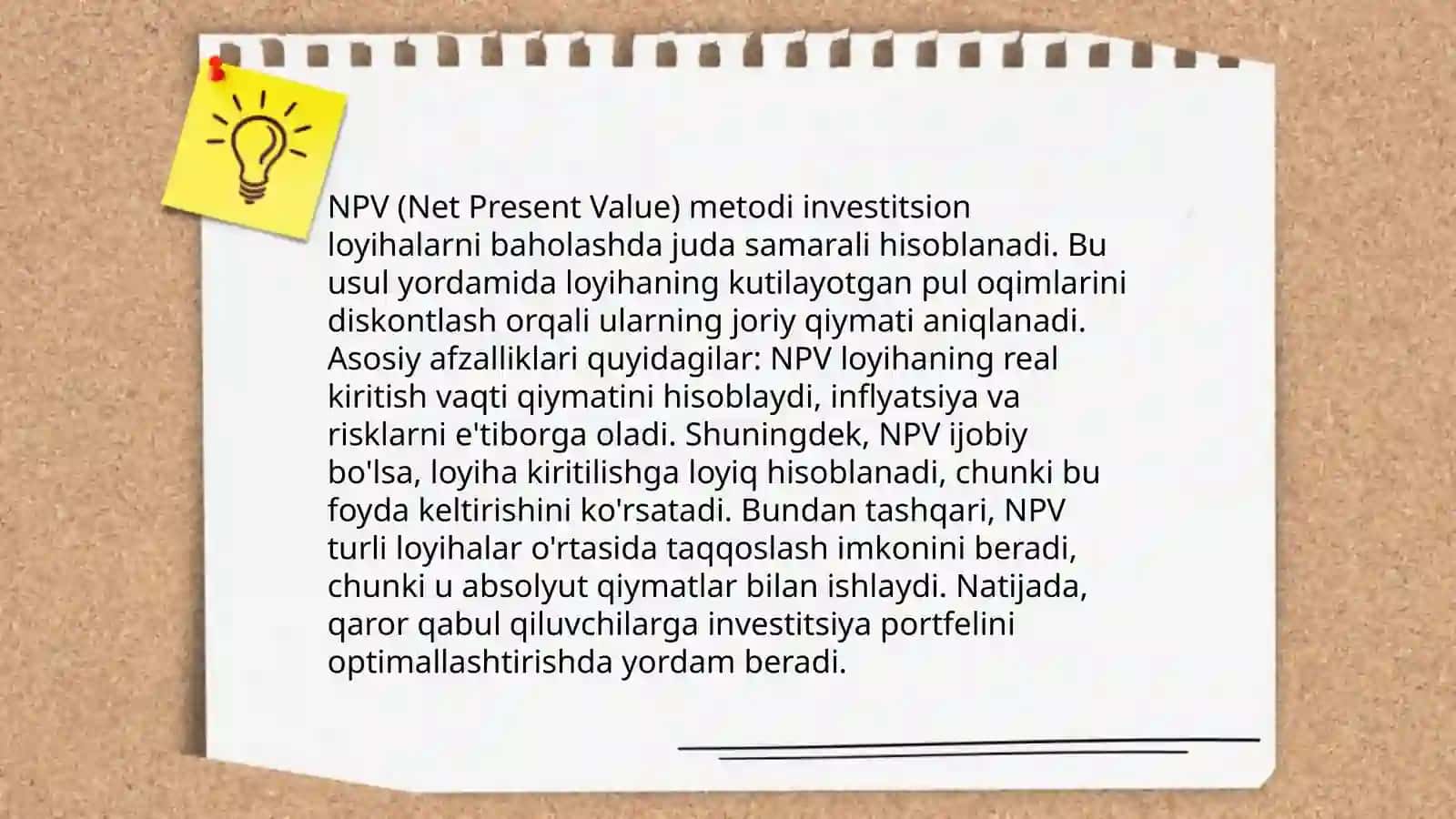 Investitsion loyihalarni baholashda NPV va IRR usullarining ahamiyati va qo‘llanilishi 4