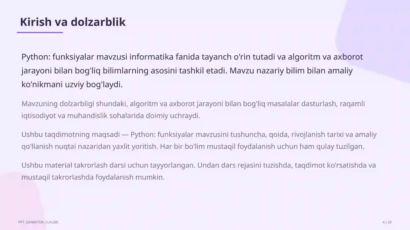 Python: funksiyalar (9-sinf) 4