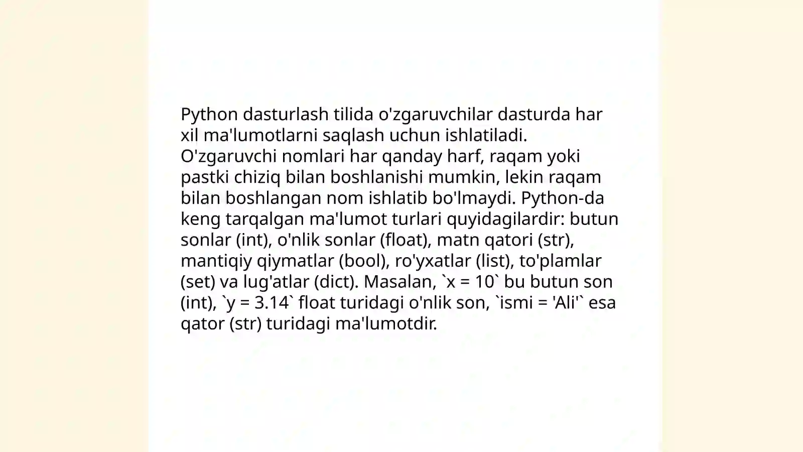 Python dasturlash tilining asosiy sintaksisi 4