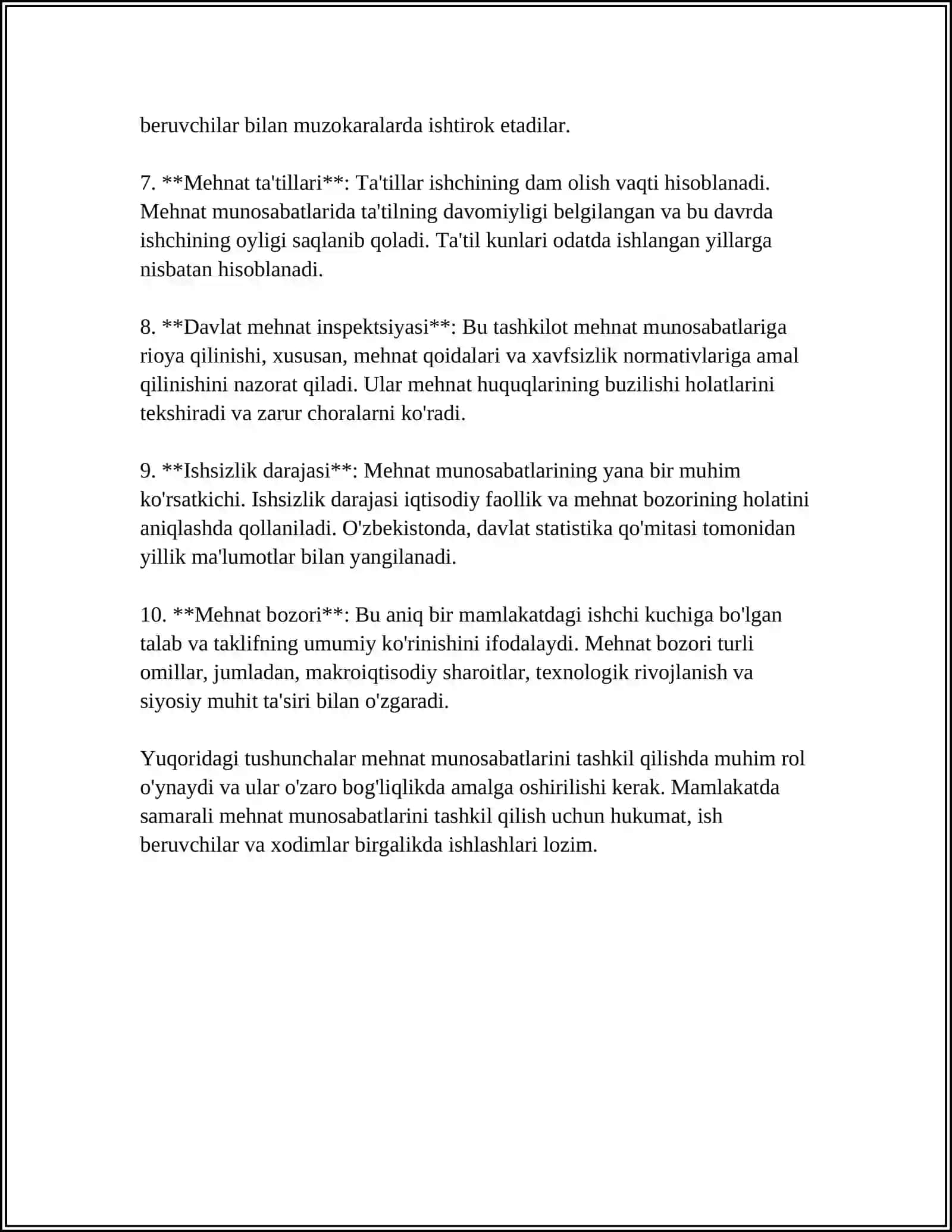 MEHNAT MUNOSABATLARI. MEHNAT SHARTNOMALARI. ISHCHI KUCHI TALABI VA TAKLIFINI O ZGARTIRISH 4