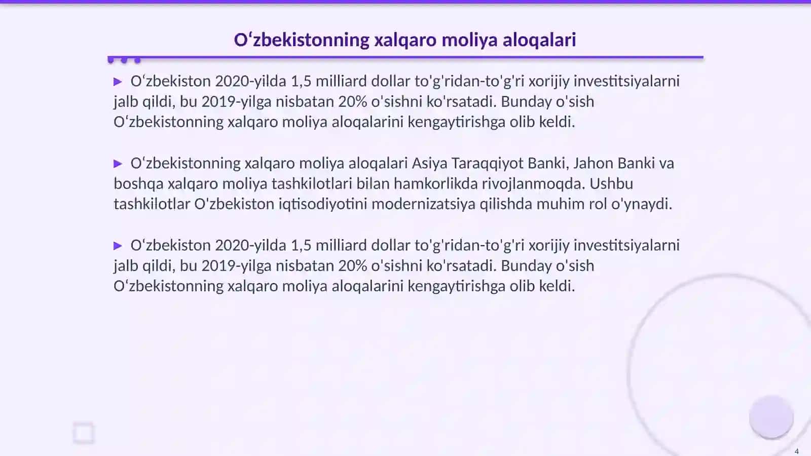 O‘zbekistoning xalqaro moliya munosabatlariga integratsiyalashuvi 4