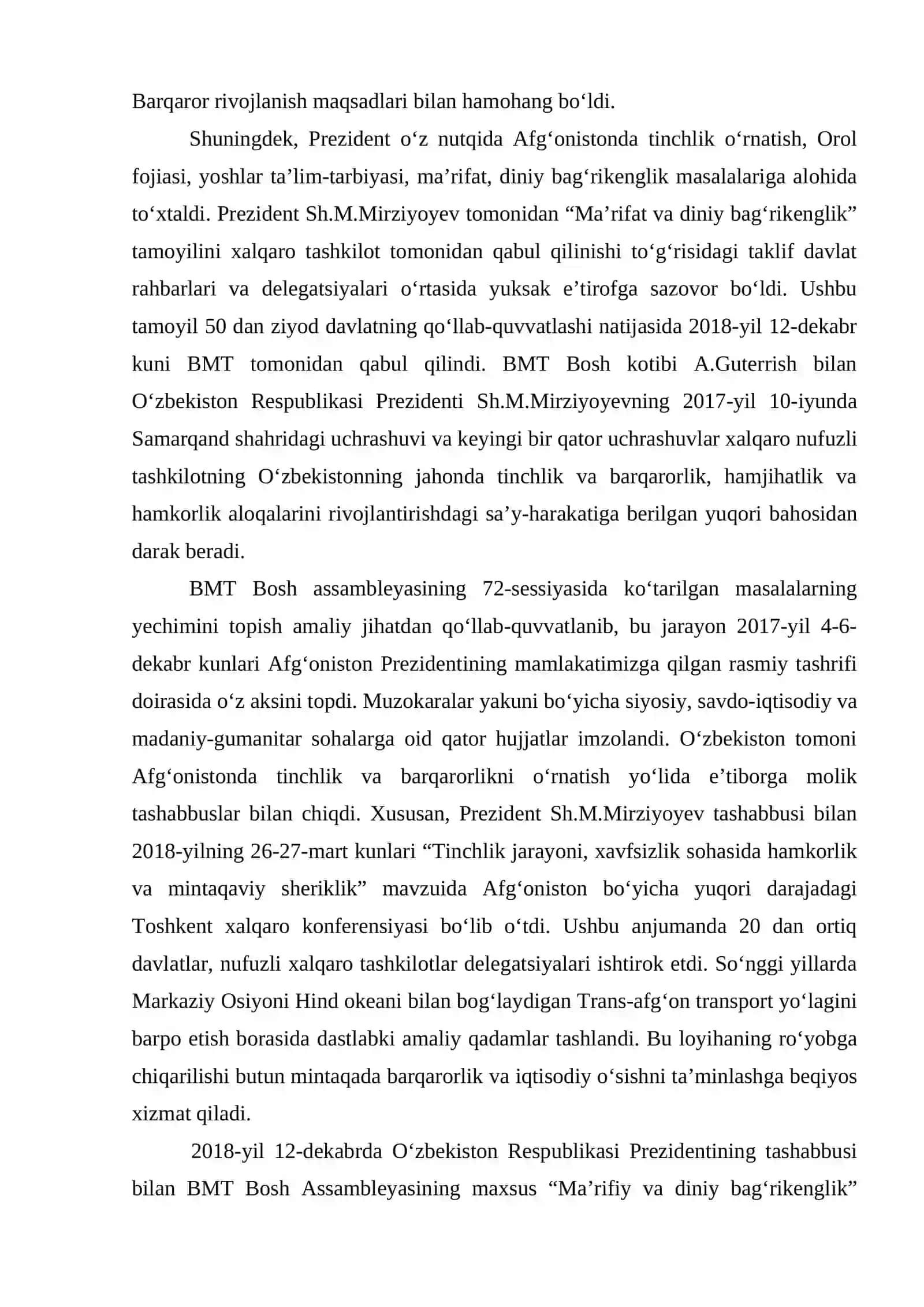 O'zbekiston Respublikasining BMTga a’zo bo‘lishi hamda jahon hamjamiyatidagi o‘rni va nufuzining ortib borishi 4