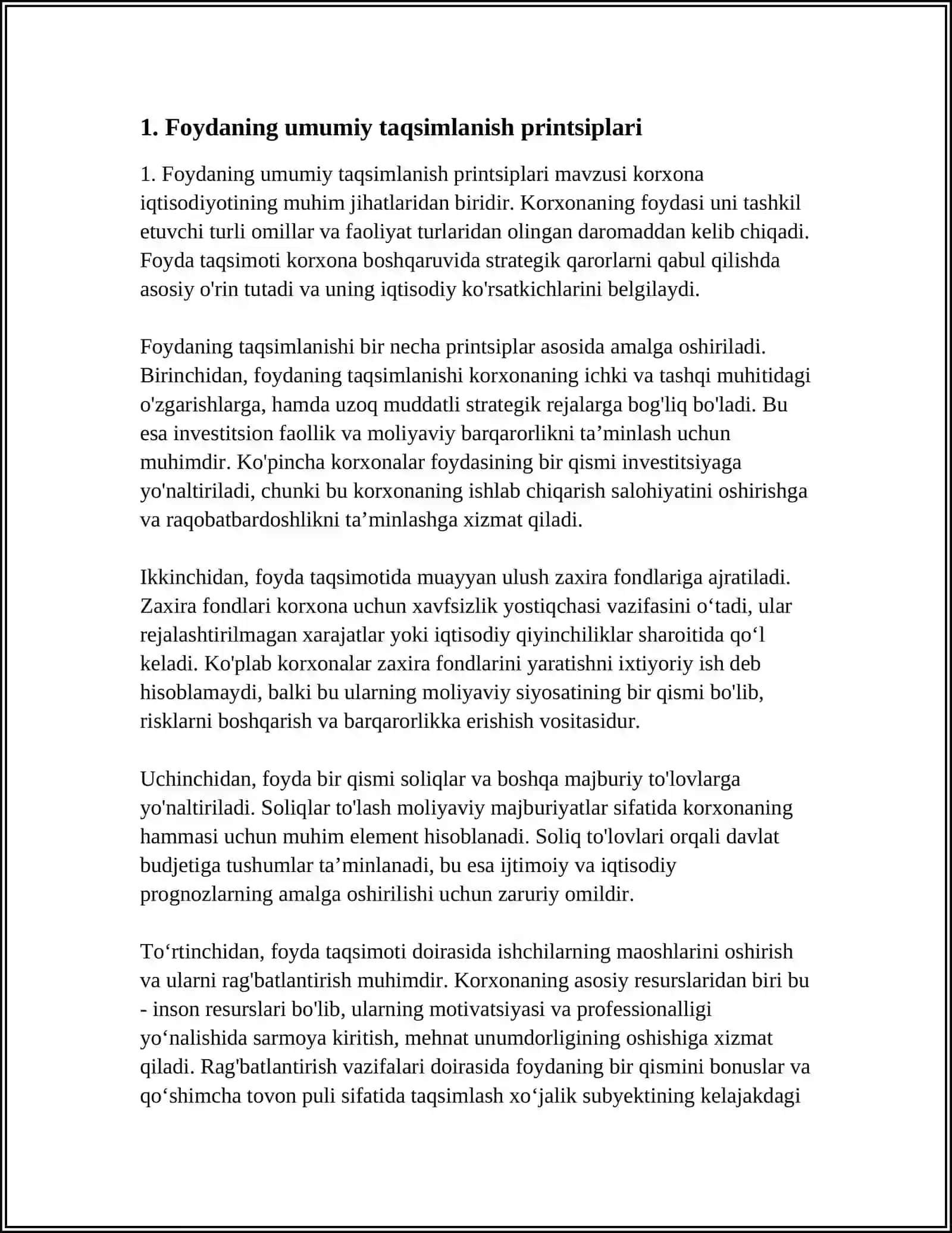 KORXONA FOYDASINING TAQSIMLANISHI VA ISHLATILISHI 4
