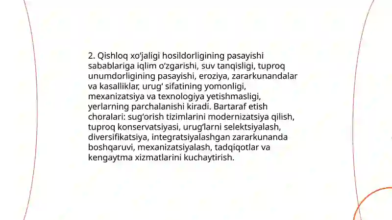 Oziq-ovqat muammolari, ularni paydo boʻlish omillari va bartaraf etish yoʻllarini tahlil qilish 4